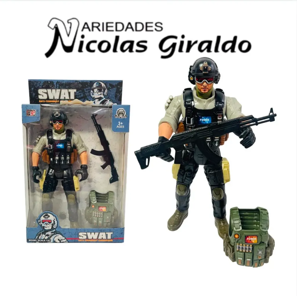 Muñeco soldado gigante con accesorios en caja 