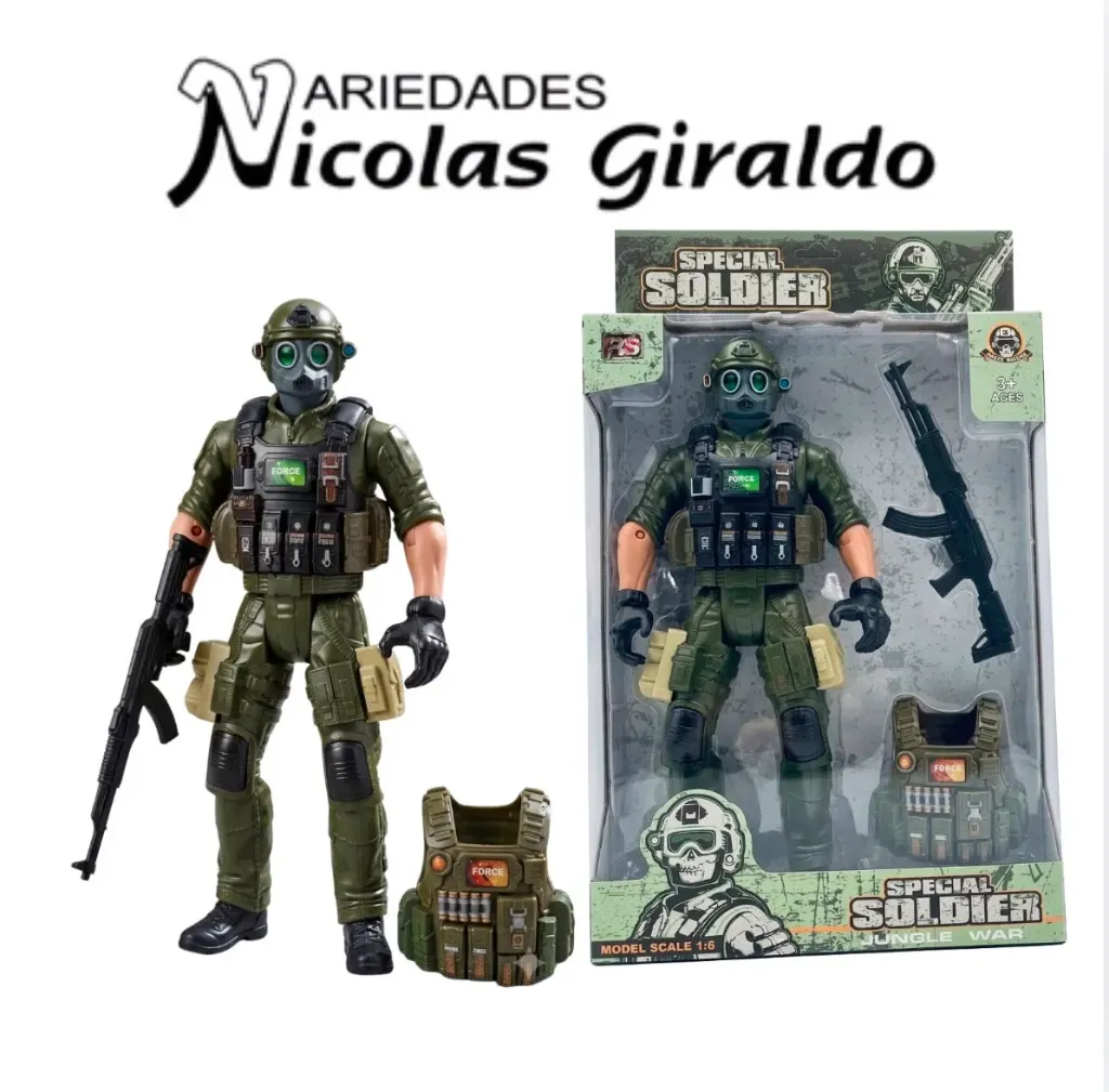 Muñeco soldado gigante con accesorios en caja  