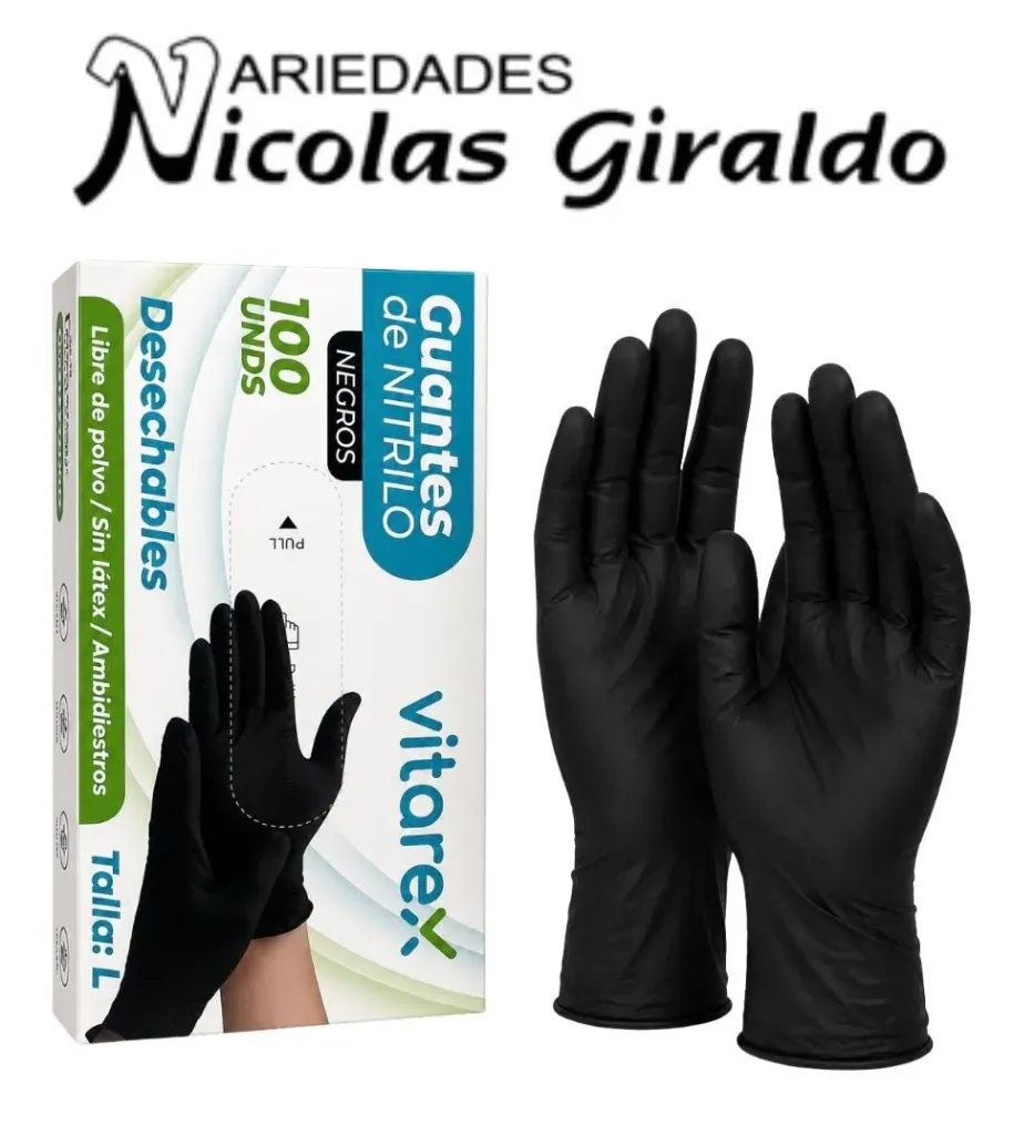 Guante negro desechable caja x100 vitarex talla L