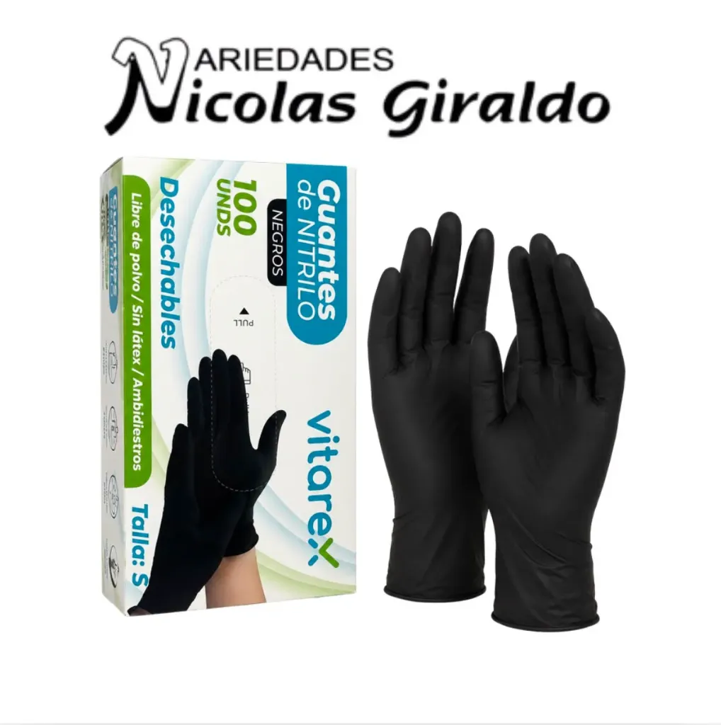 [VX002S] Guante negro desechable caja x100 vitarex talla S