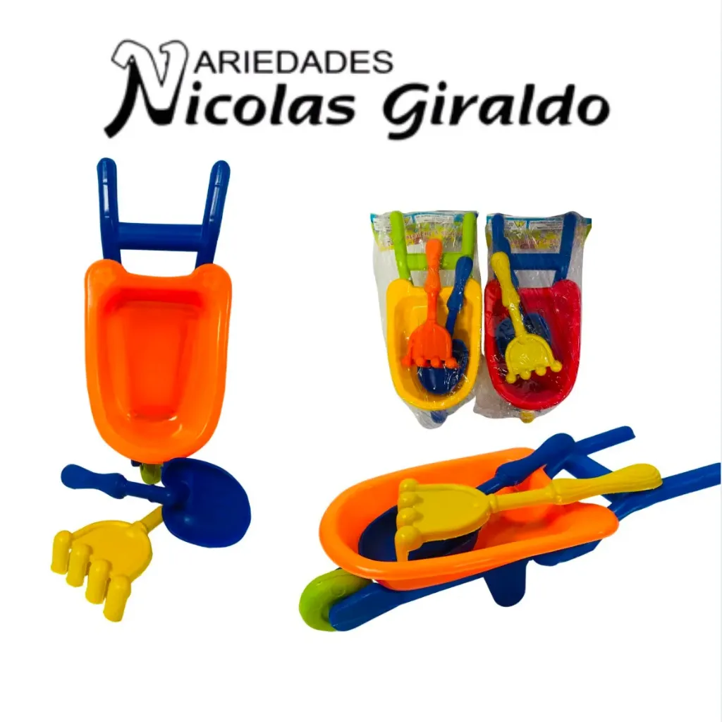 Carreta con pala y rastrillo pequeño de color  