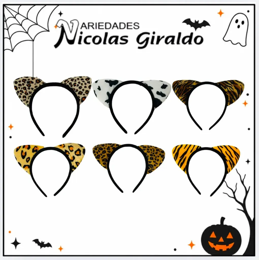 Diadema Halloween animal print paquete x12