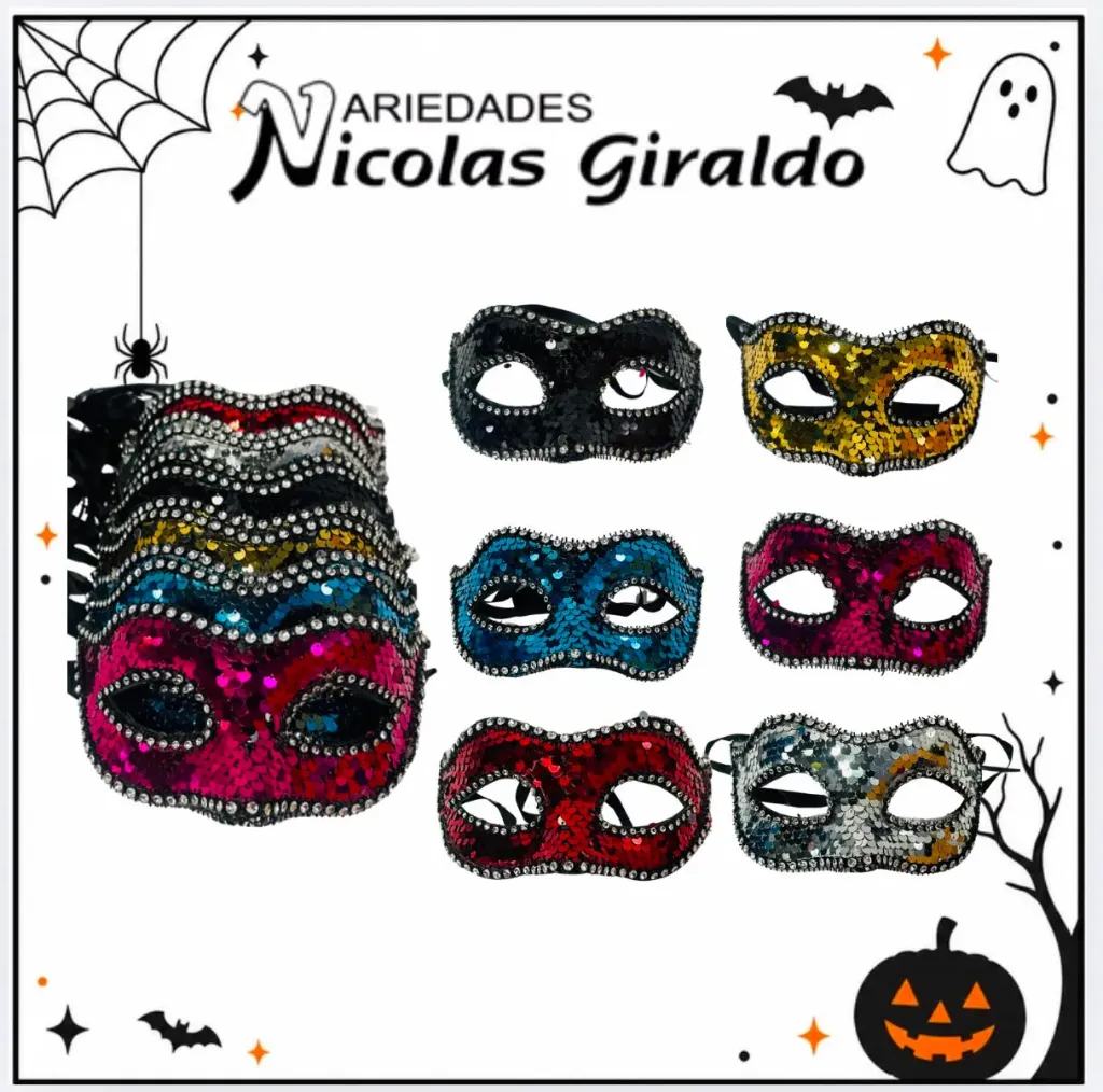 Antifaz lentejuelas Halloween paquete x12