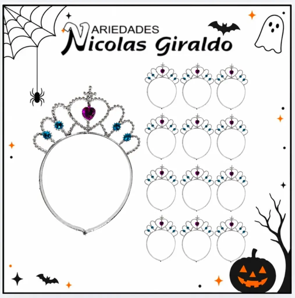 Diadema Halloween corona reina paquete x12 