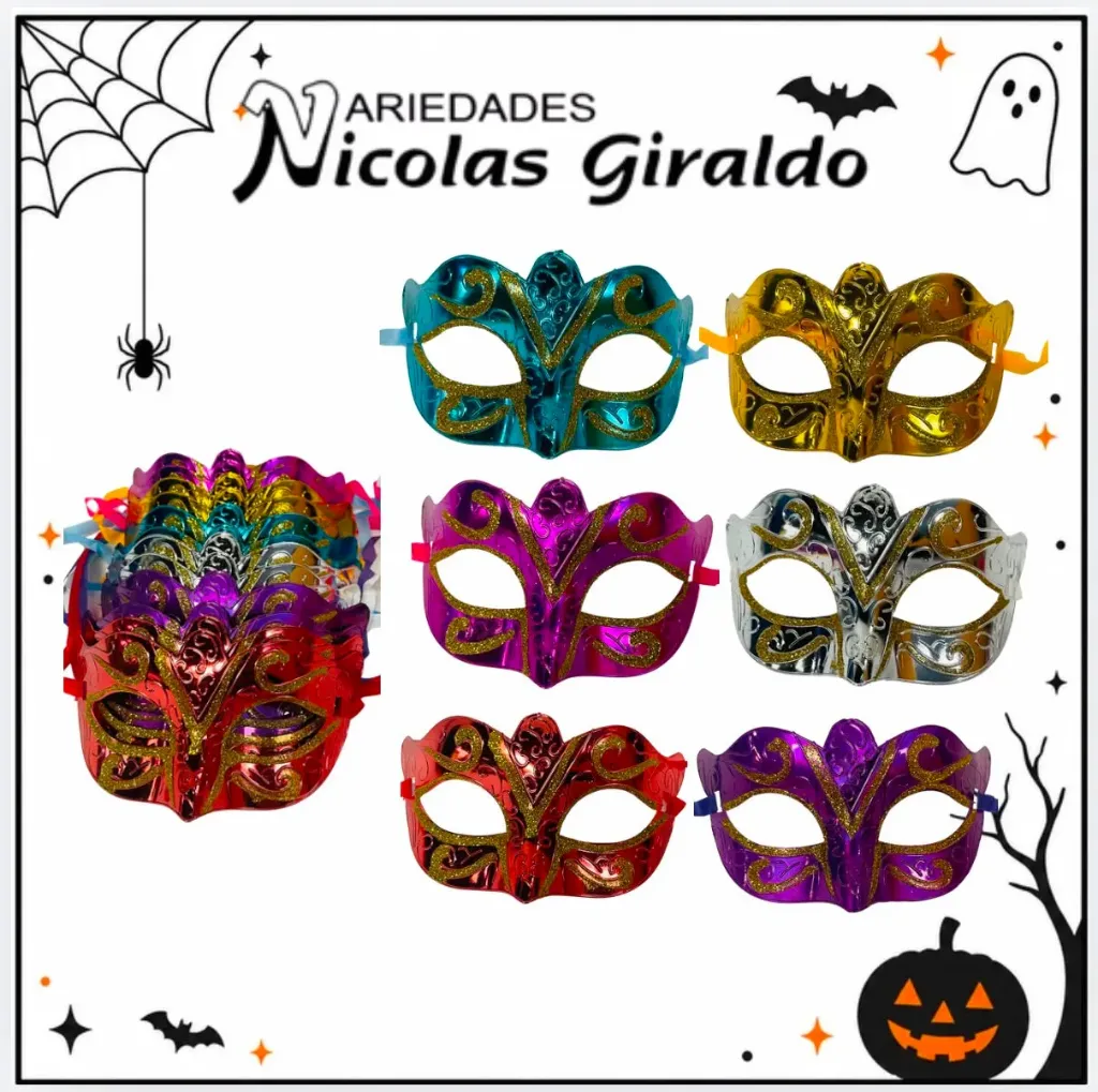 Antifaz mirellado Halloween sencillo paquete x12
