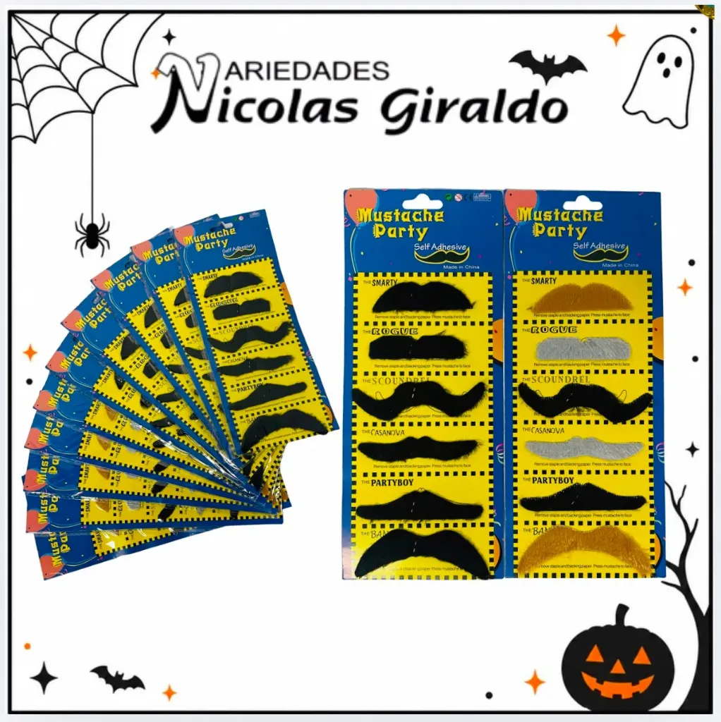 Bigote x6 paquete x12 Halloween 