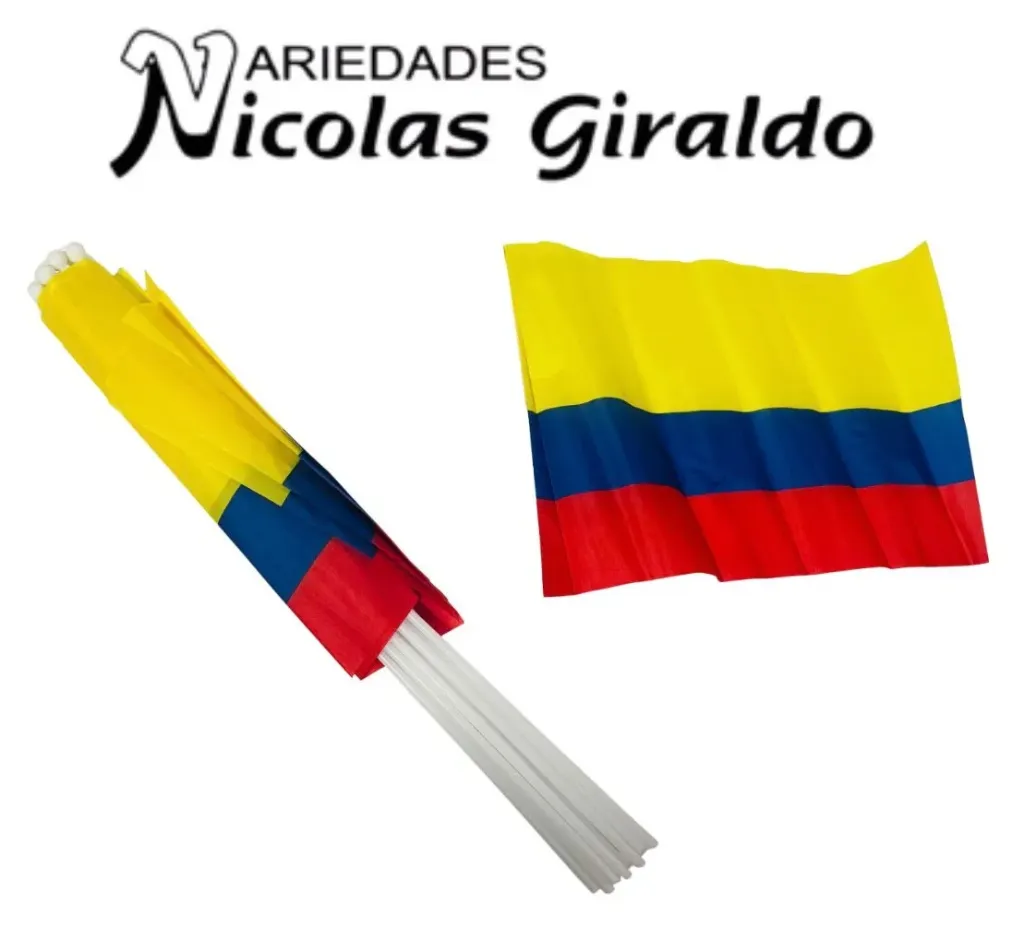 Bandera colombia con palo sencilla 30x42 pqt x12