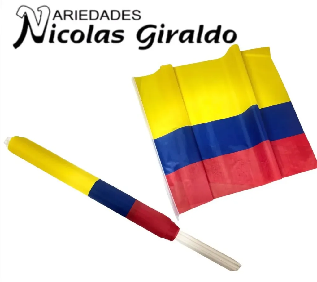 Bandera colombia grande con palo sencilla 60x90 pqt x12