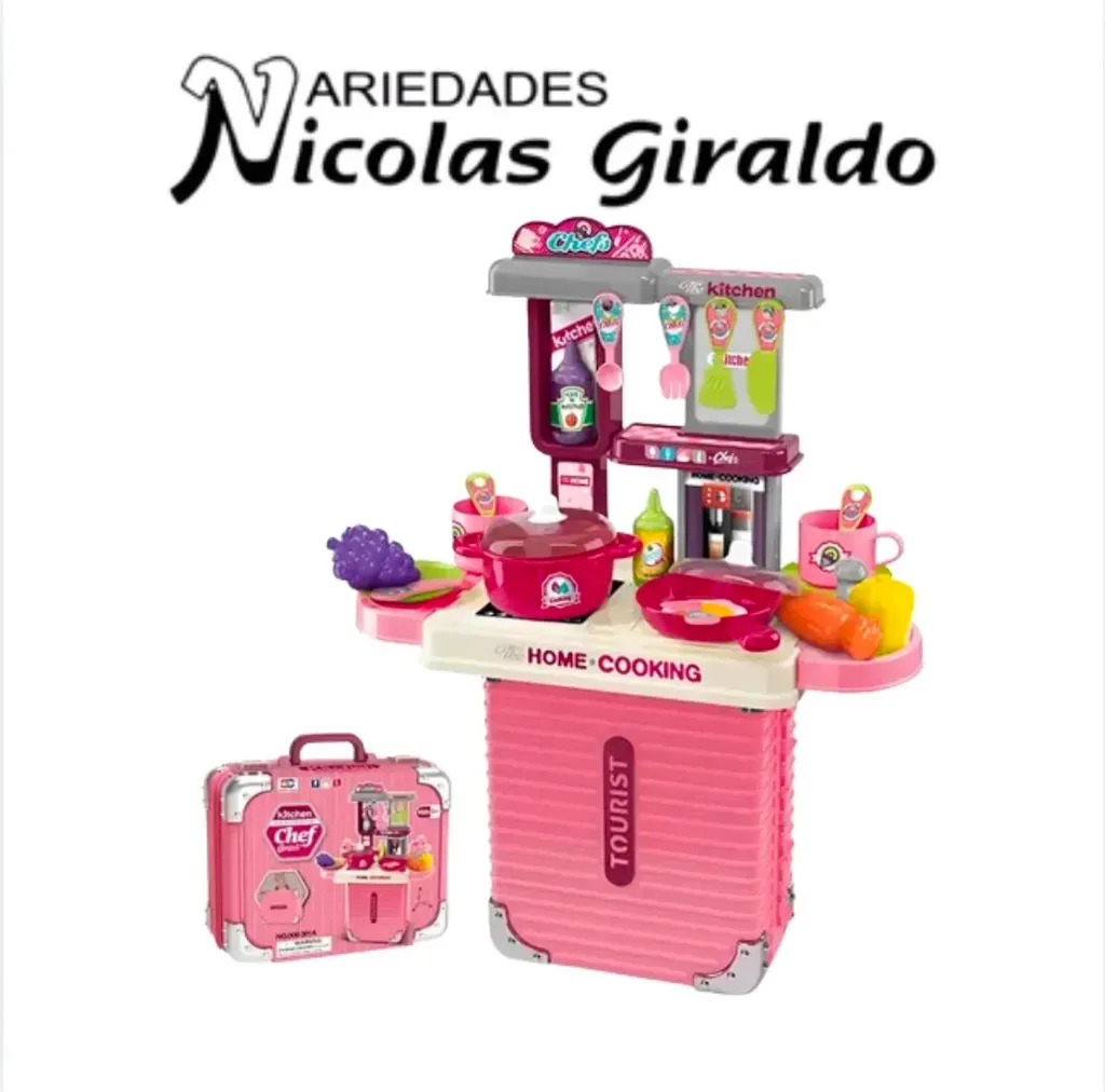 Cocina infantil maleta pequeña rosada