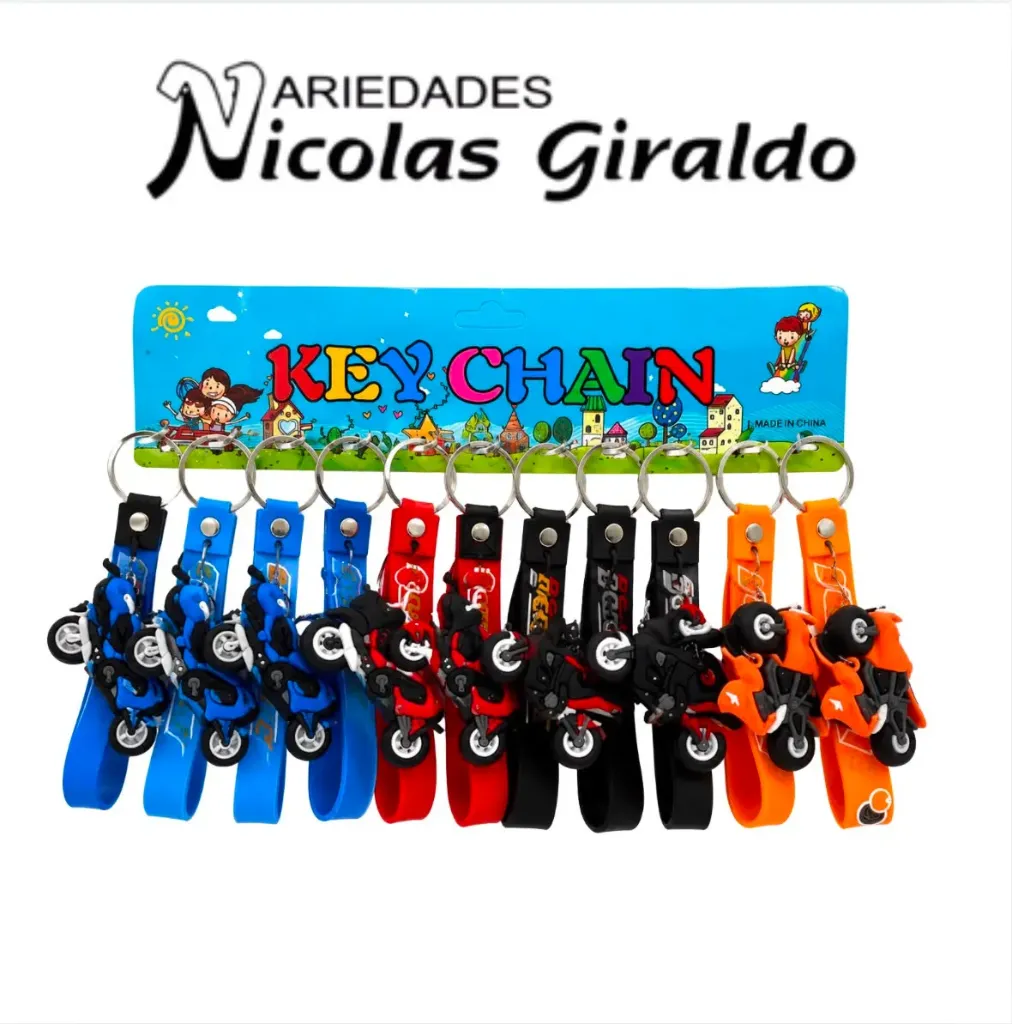 Llavero caucho fino moto correa ancha pqt X12