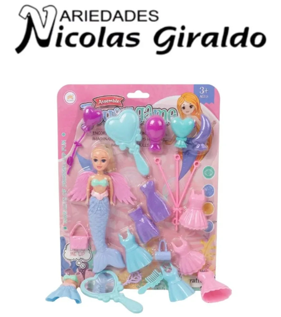 Muñeca sirena carton con accesorios