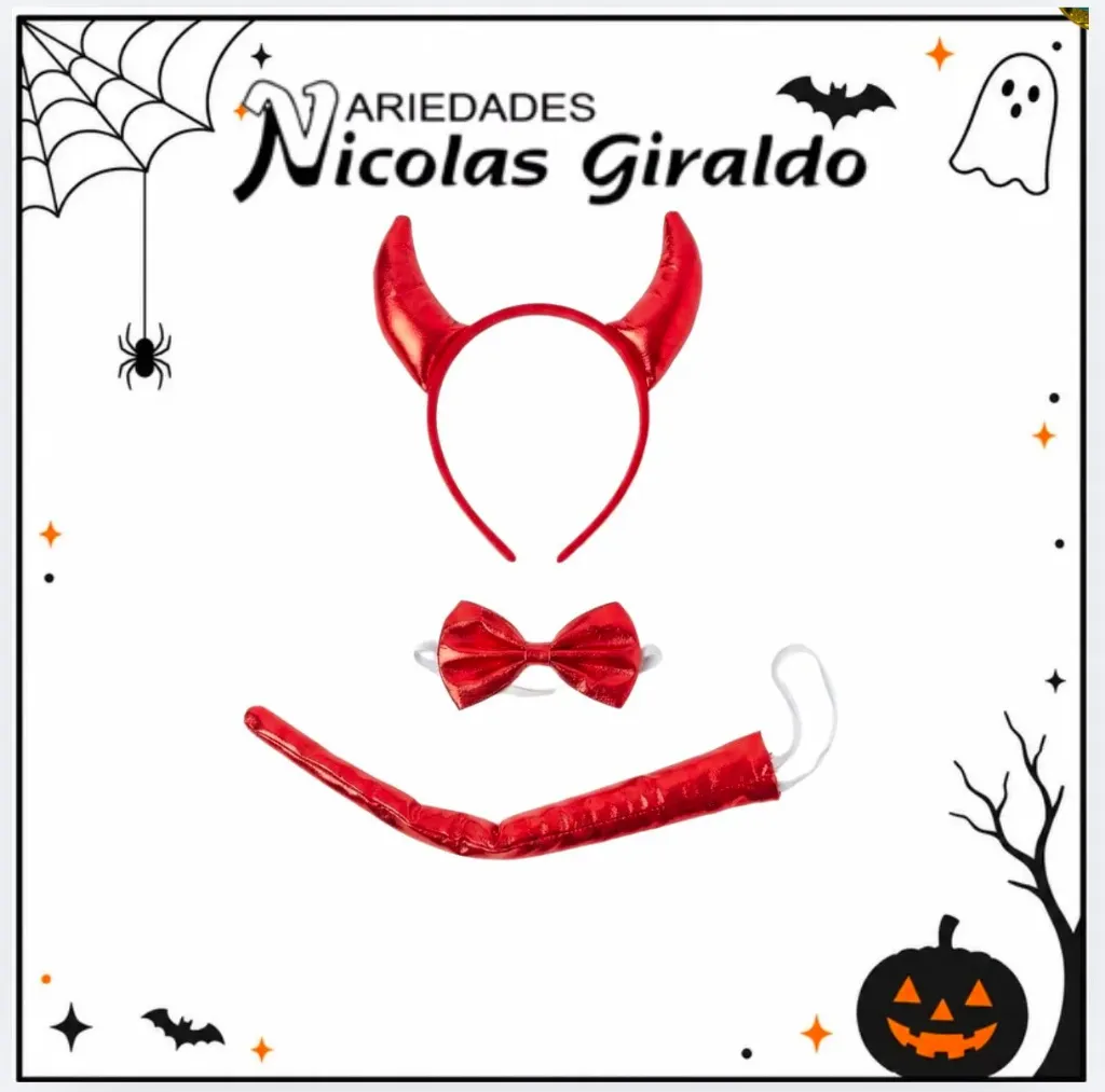 Set diadema cachos corbatín y cola halloween