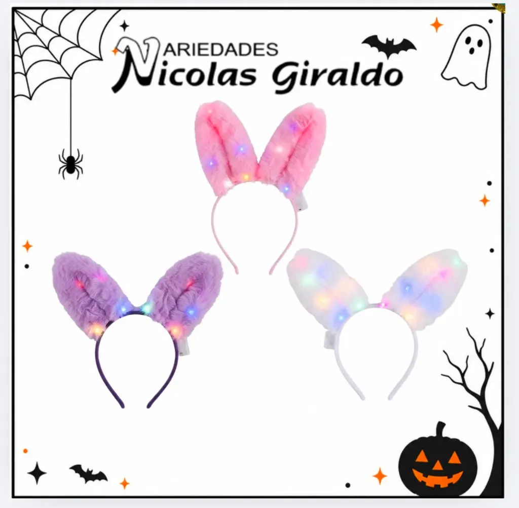Diadema orejas peluche con luz Halloween paquete x10