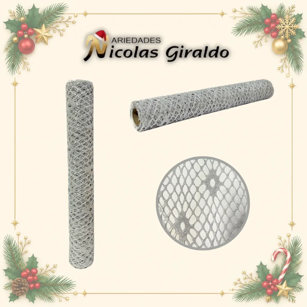 MALLA DECORATIVA LARGA 50CM PLATA
