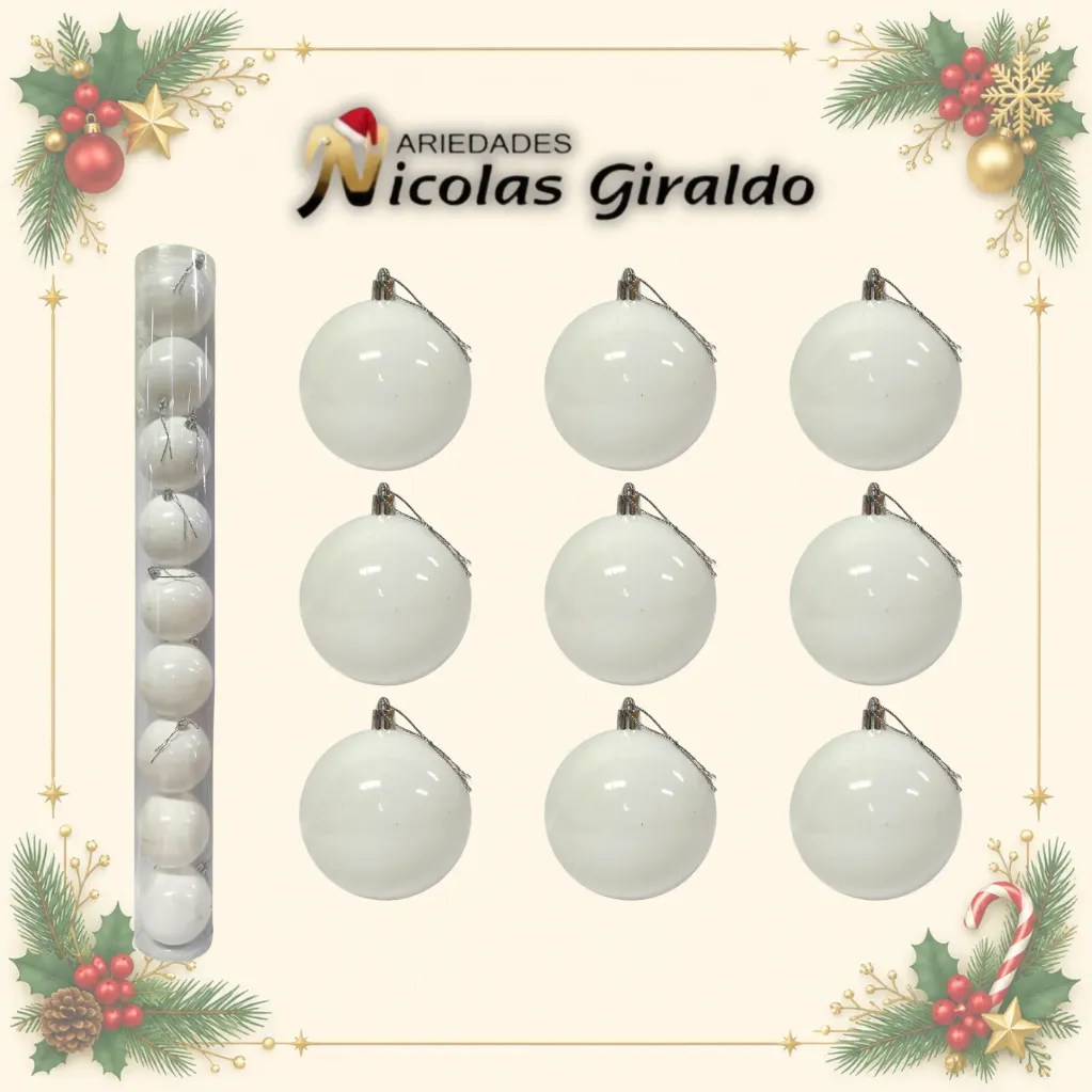 BOLA NAVIDEÑA 8 CM X9 BLANCA