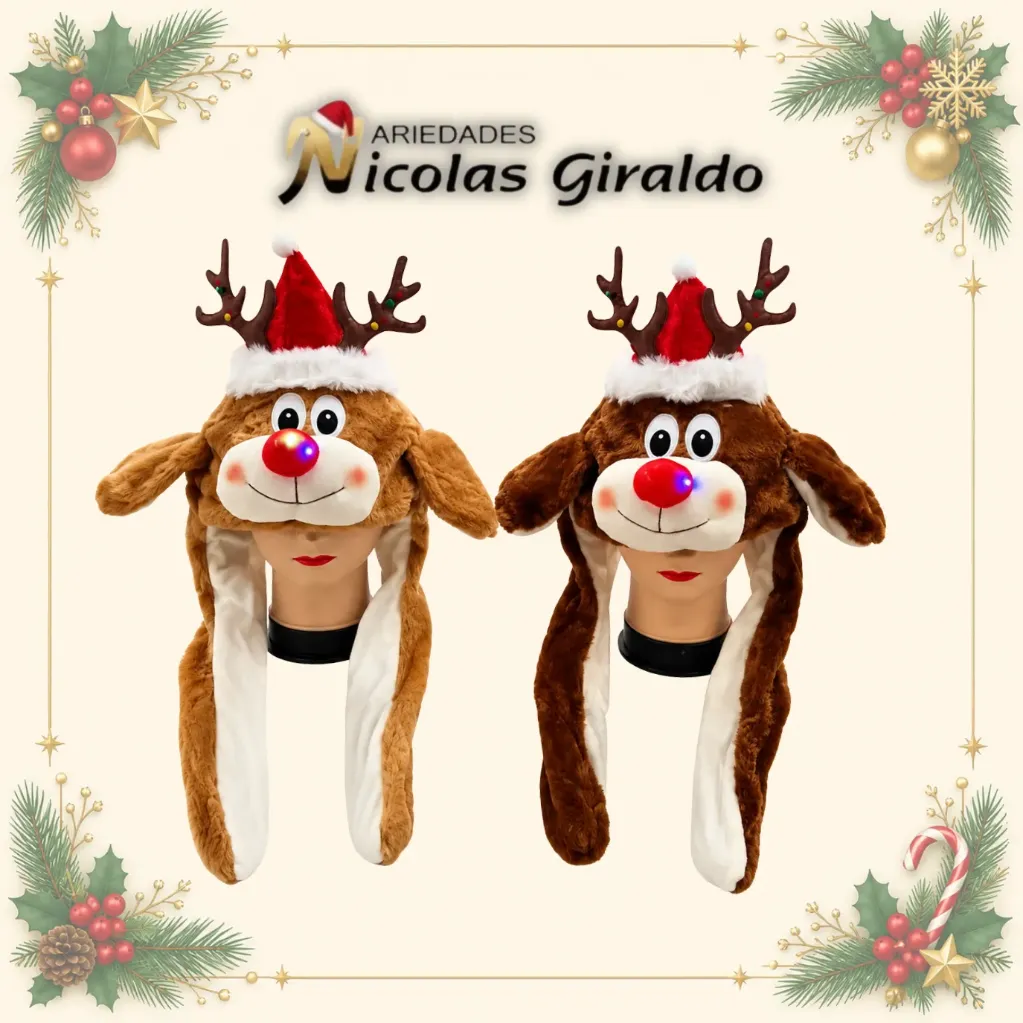 [GRRO-013] GORRO NAVIDAD LUZ RENO OREJAS MOVIBLES X1