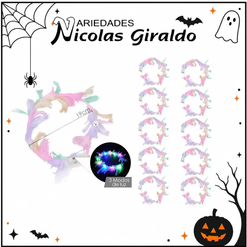 Diadema plumas halloween paquete x10