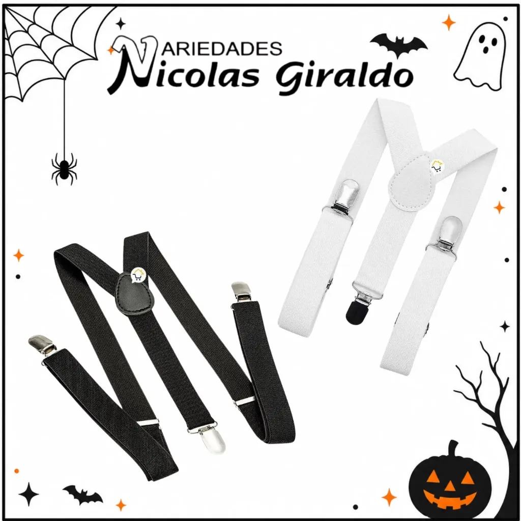 [AS-H9109] Accesorio tirante adulto unicolor blanco-negro halloween