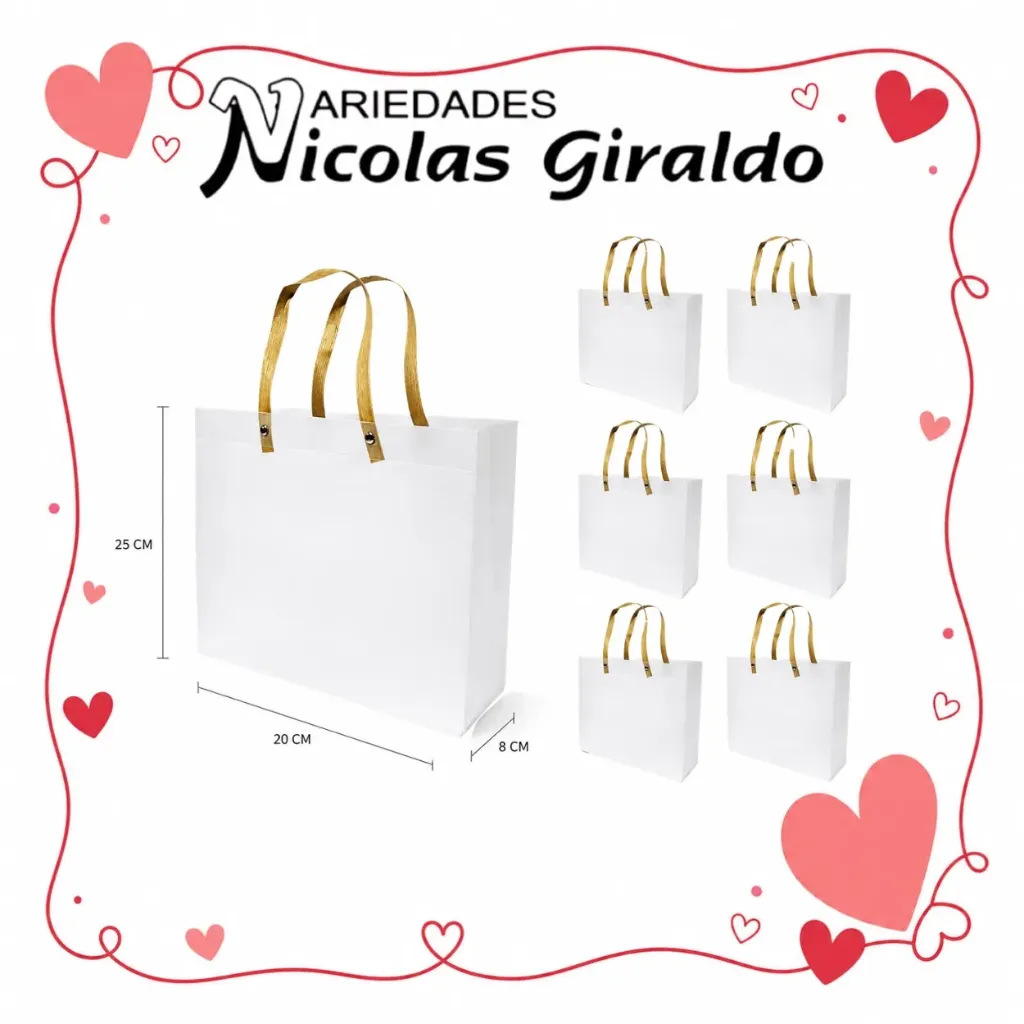 Bolsa regalo blanca pvc 25x20x8 Felanas paquete x6