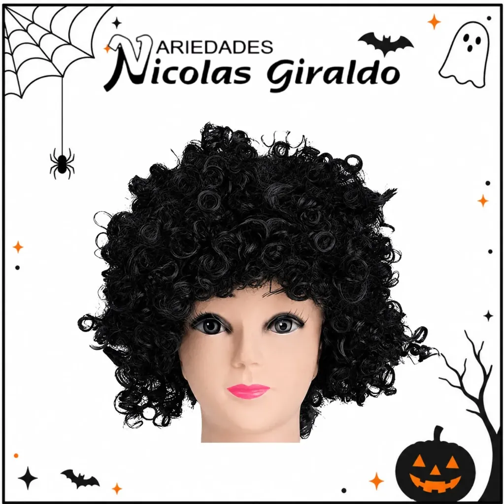 Peluca afro negra halloween