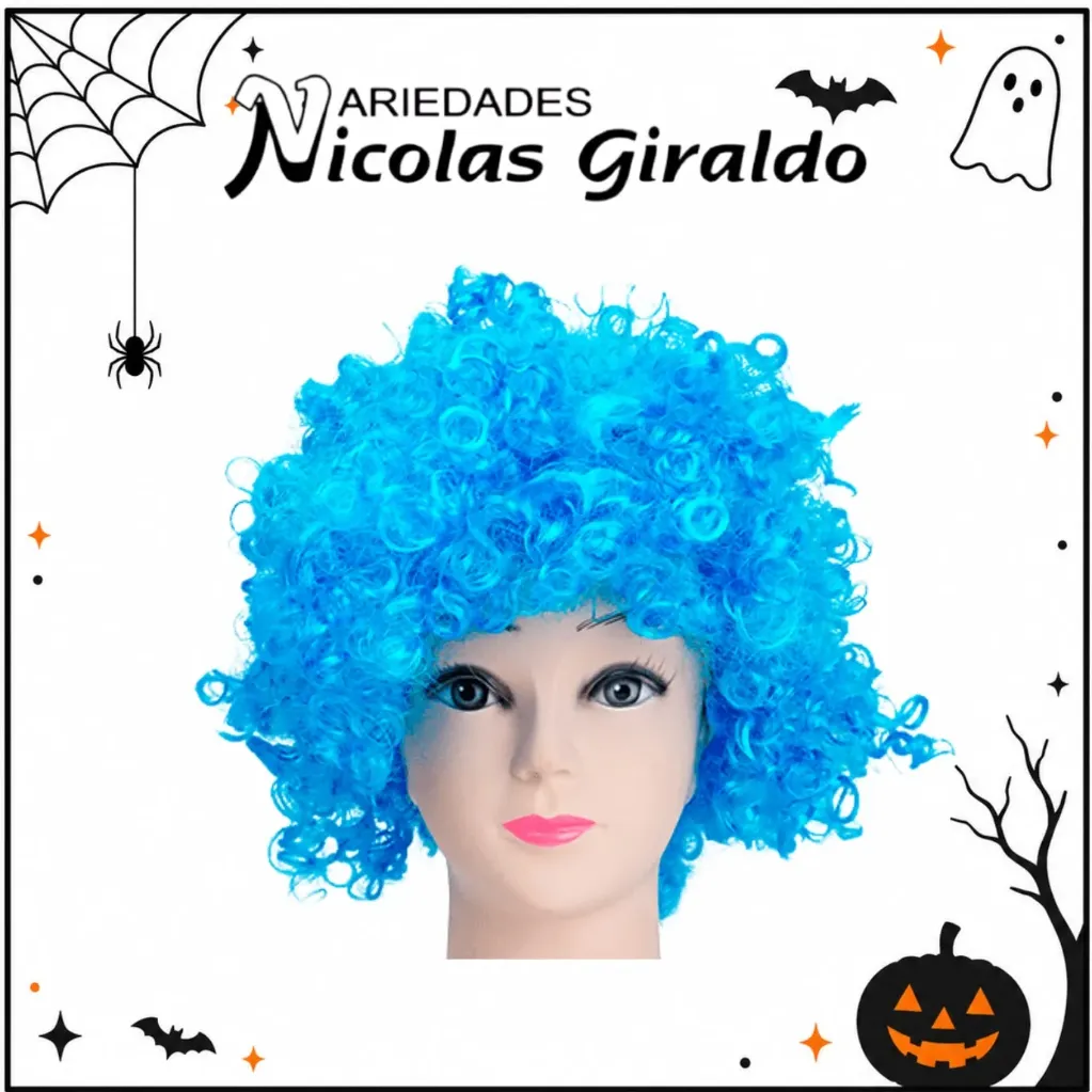 Peluca afro azul halloween