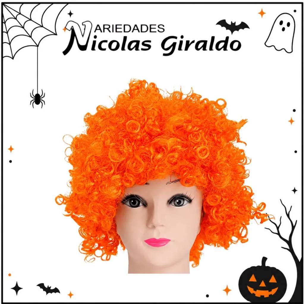 Peluca afro naranja halloween