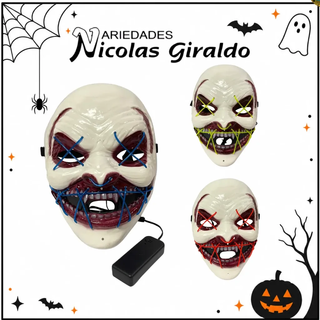 Mascara luz neon con lengua halloween