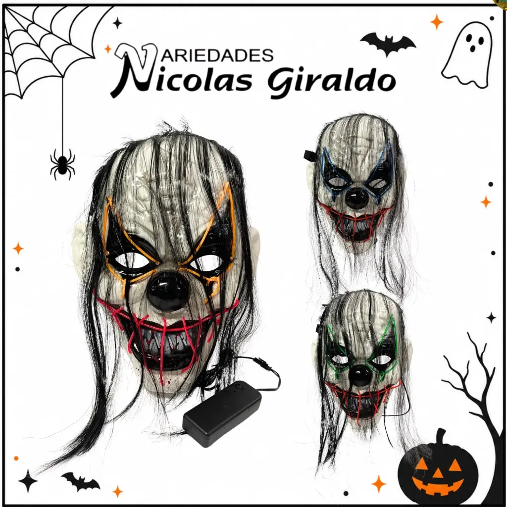 [IF6456] Mascara payaso con pelo y luz halloween