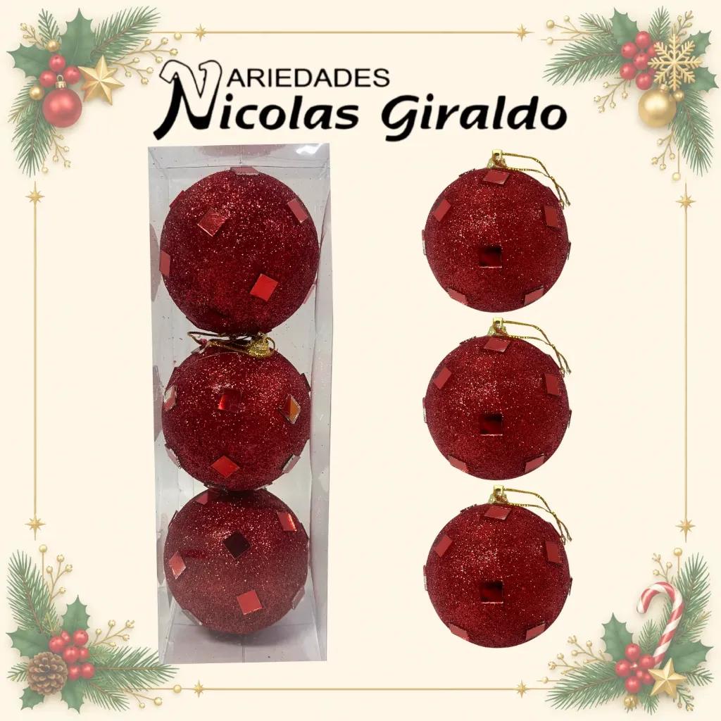 [WJ1901] BOLA NAVIDEÑA GRANDE ESPEJO 10CM X3 ROJA