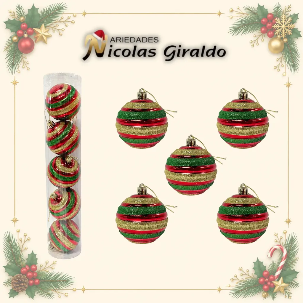 BOLA NAVIDEÑA 8 CM X5 MULTICOLOR