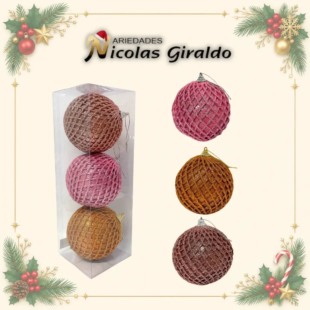 [MS-060] BOLA NAVIDEÑA DECORADA 10CM X3 SURTIDA