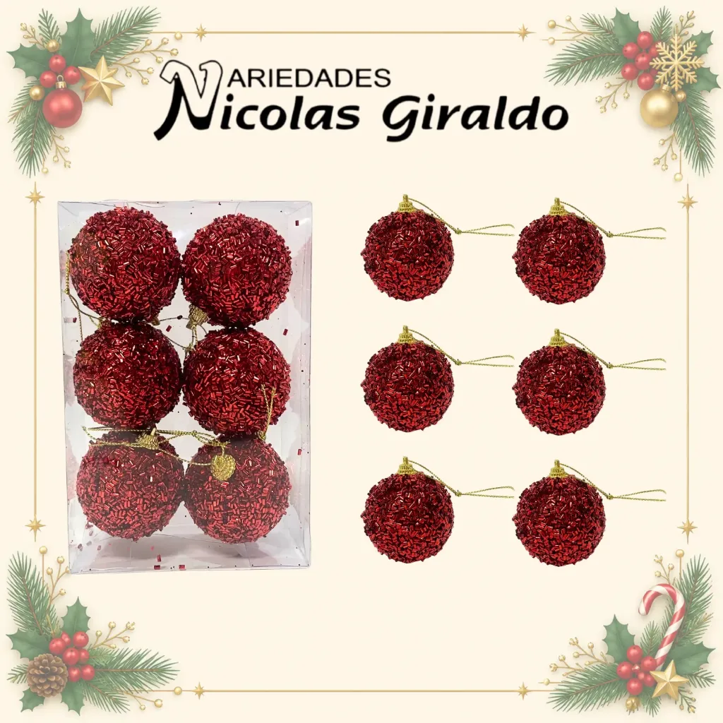 BOLA NAVIDEÑA 6CM X6 DECORADA ROJA