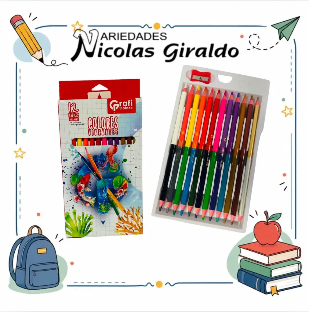 [GR225] Color doble punta redondo x12 piezas graficolors