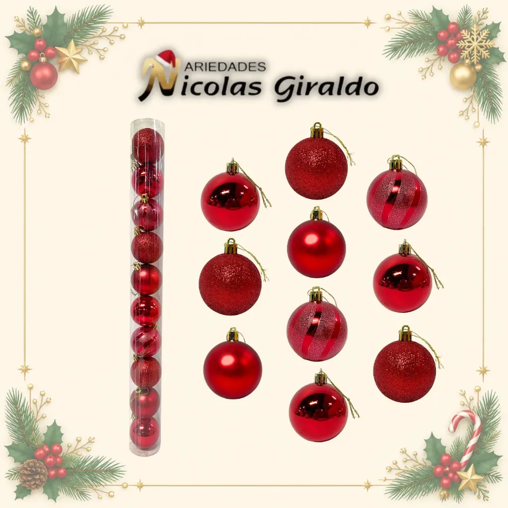 BOLA NAVIDEÑA 6CM X10 ROJA
