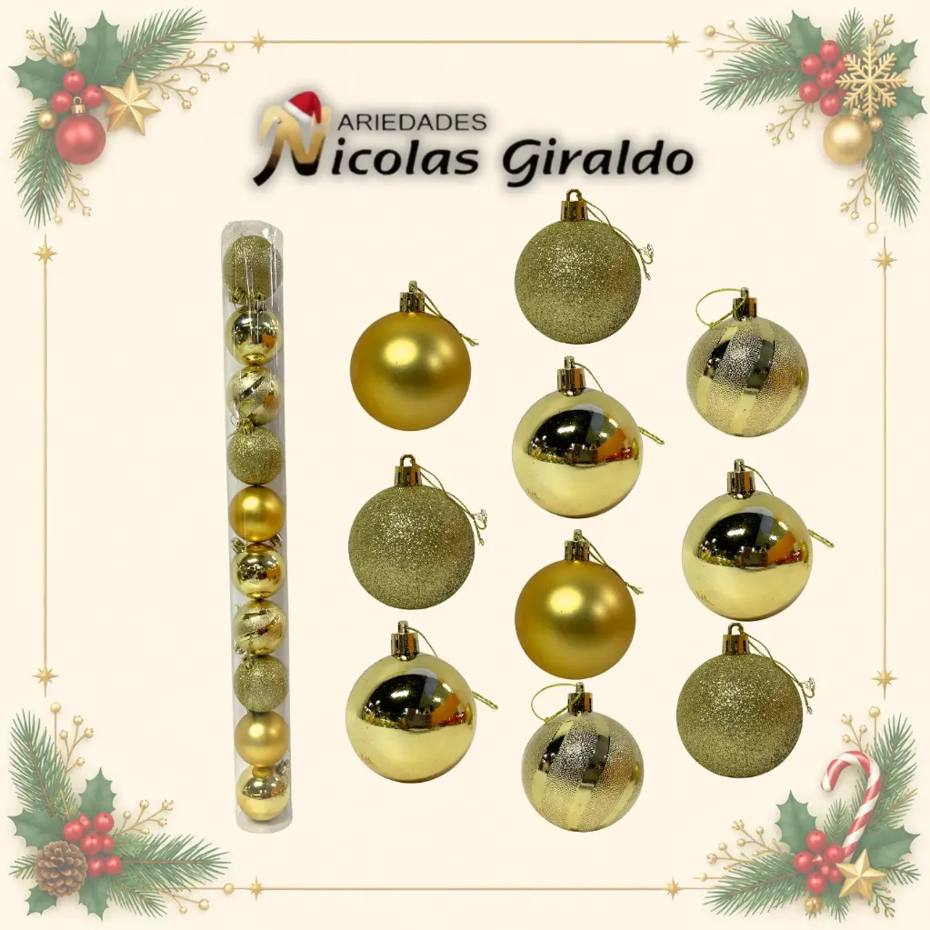 [J838D] BOLA NAVIDEÑA 6CM X10 DORADA