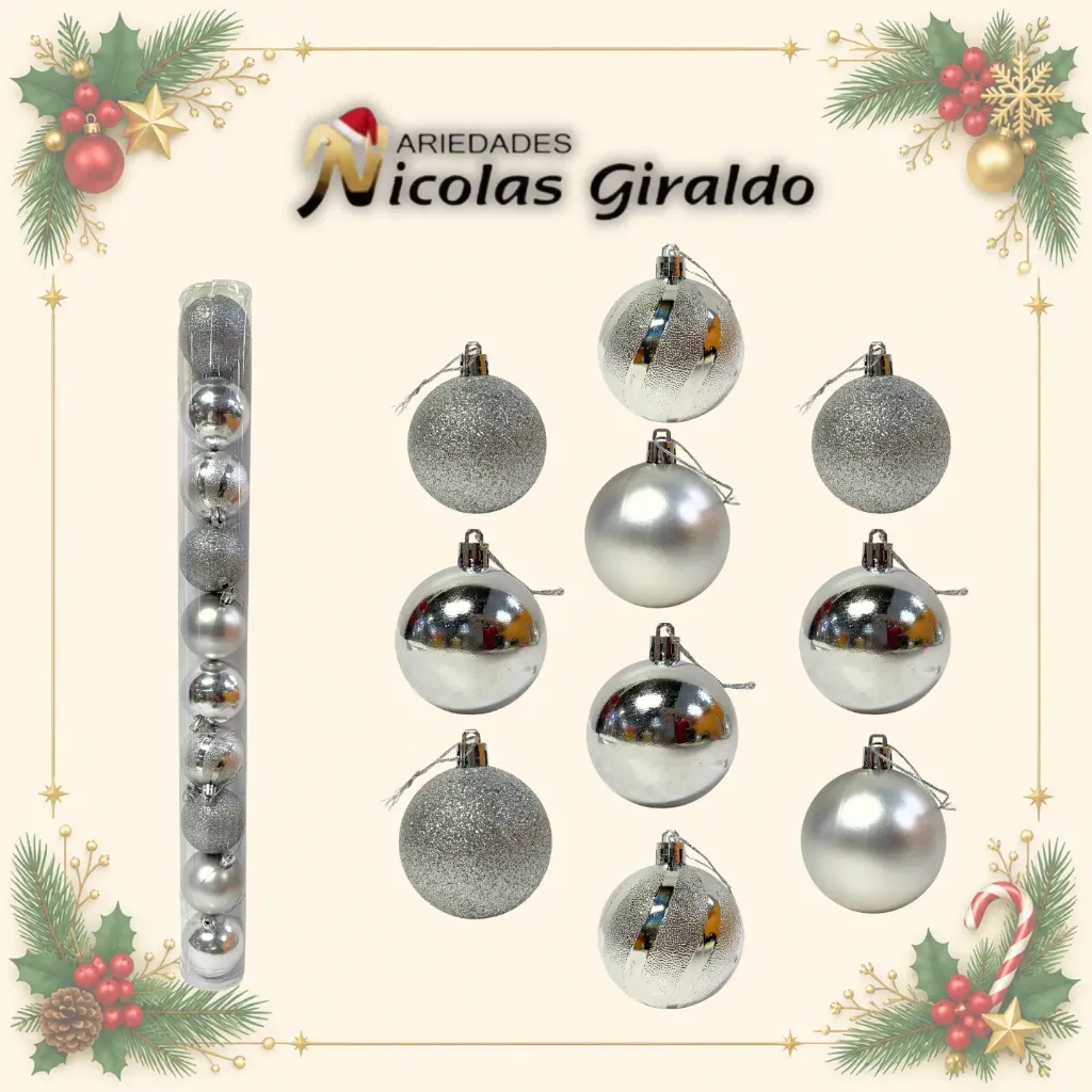 [J838S] BOLA NAVIDEÑA 6CM X10 PLATA