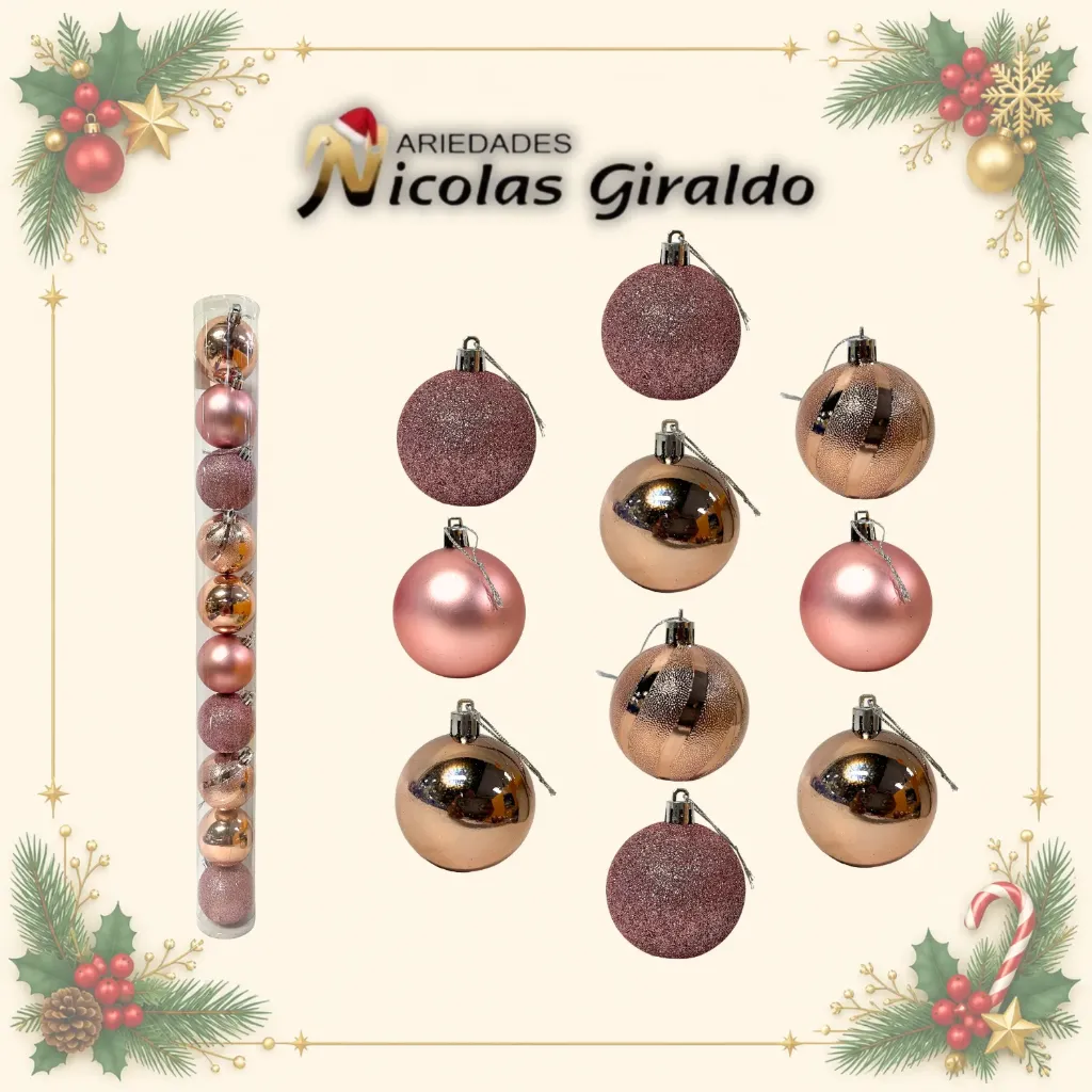 BOLA NAVIDEÑA 6CM X10 PALO ROSA