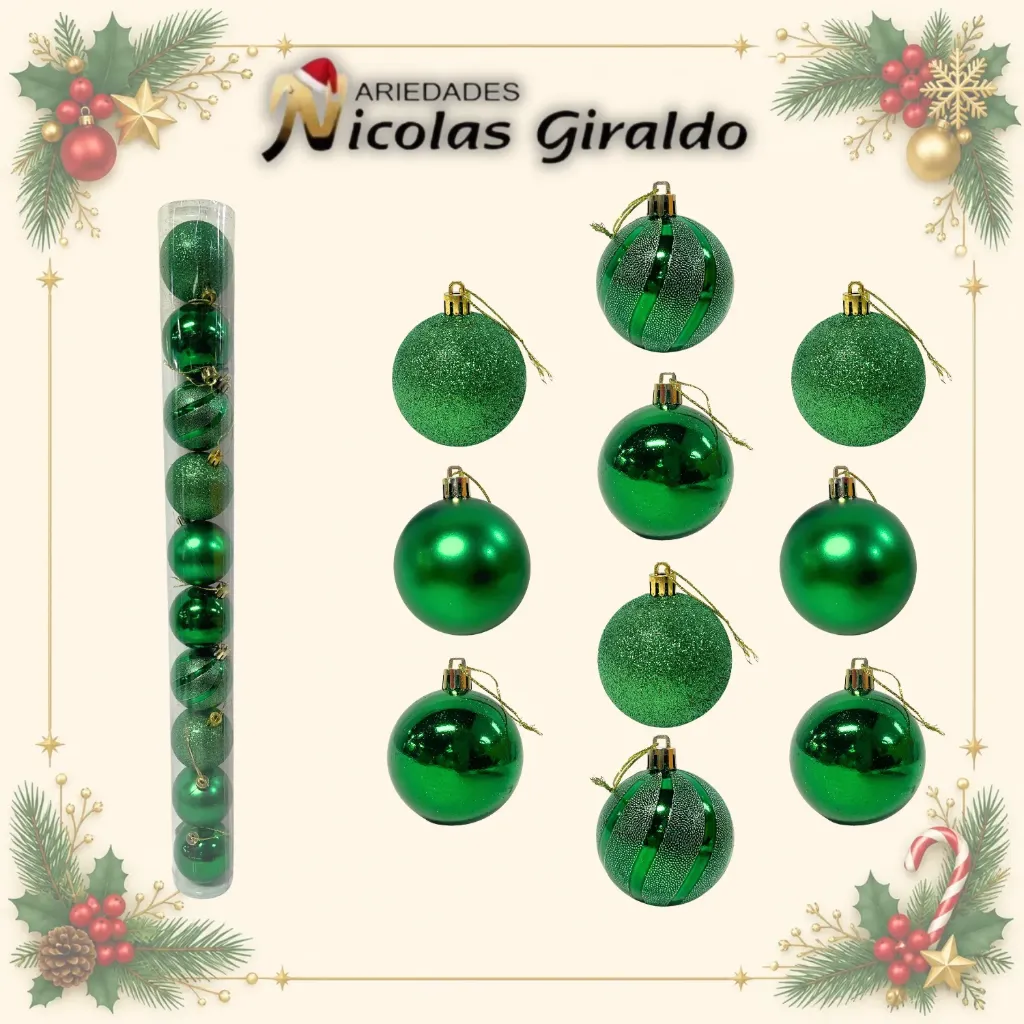 [J838BG] BOLA NAVIDEÑA 6CM X10 VERDE