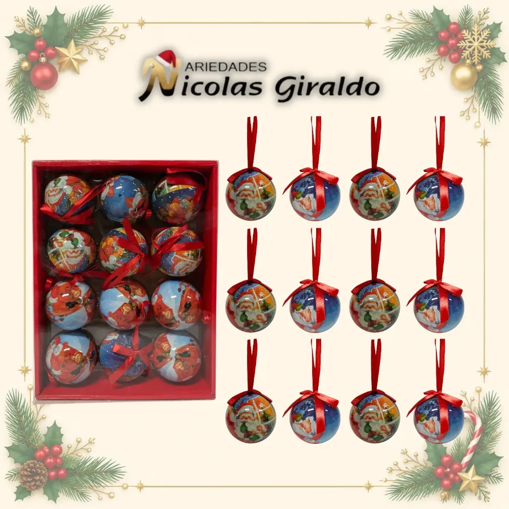 [W1274] BOLA NAVIDEÑA 8 CM ESTAMPADA X12