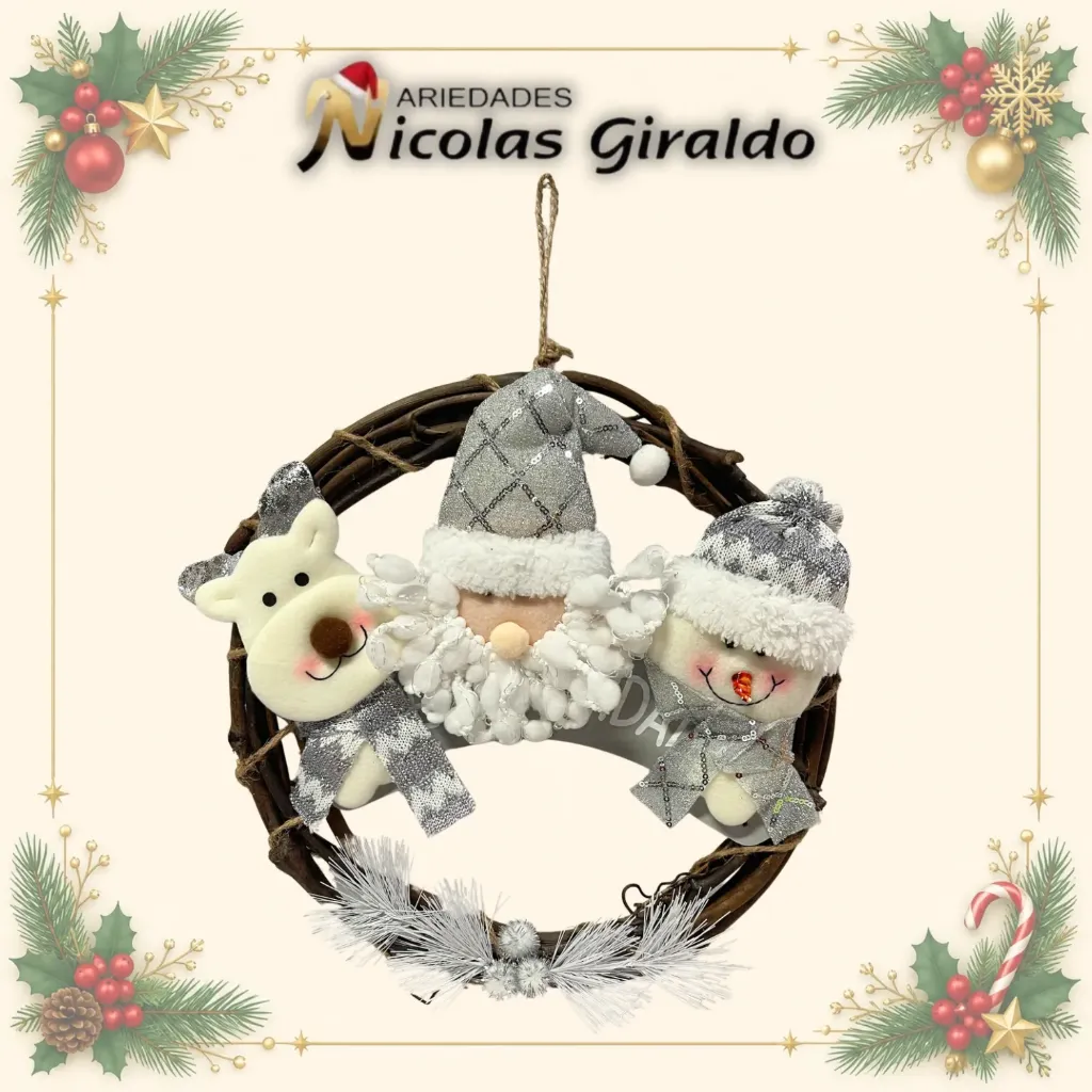 CORONA FELIZ NAVIDAD 3 MUÑECO GRIS