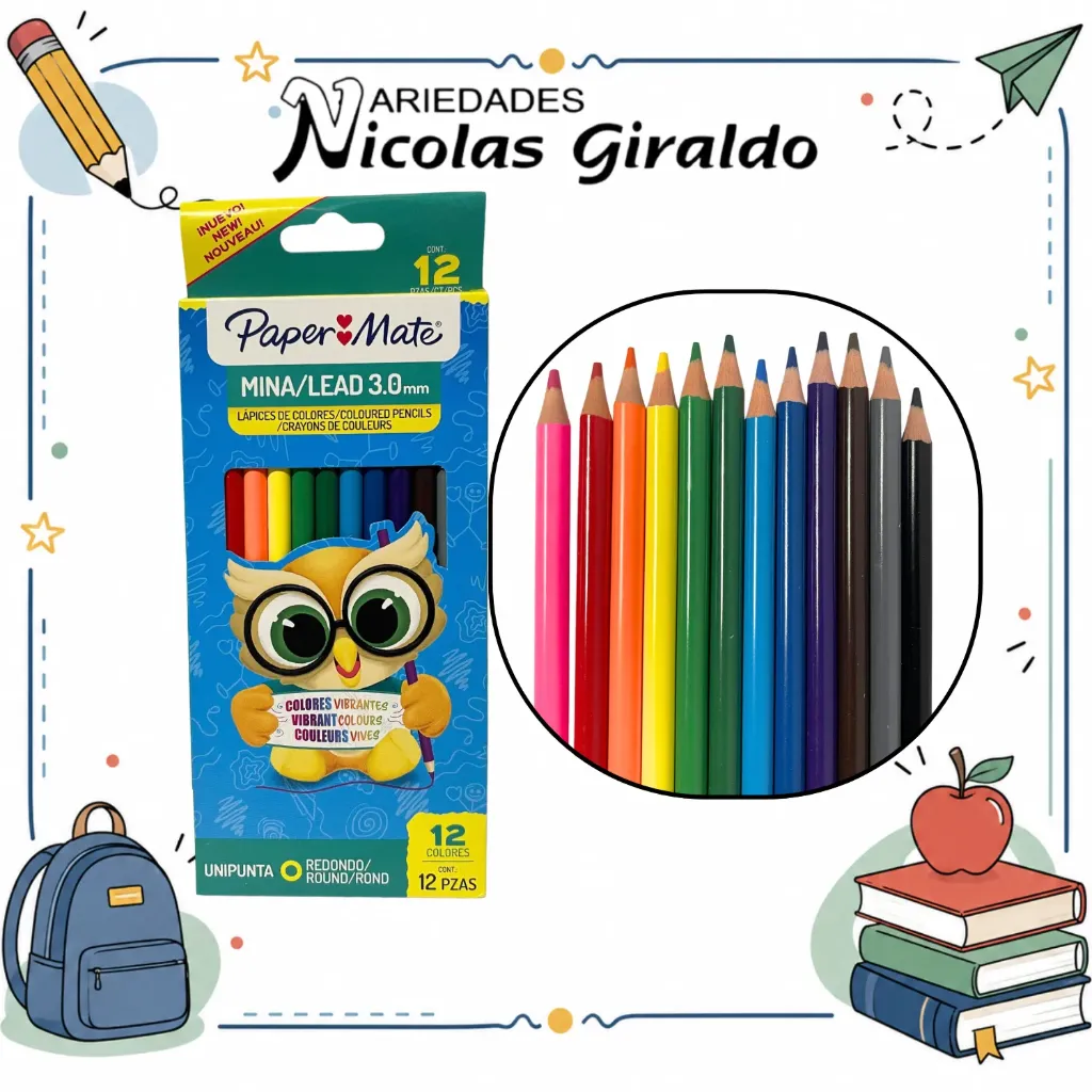 Color paper mate largo mina delgada unipunta x12 piezas