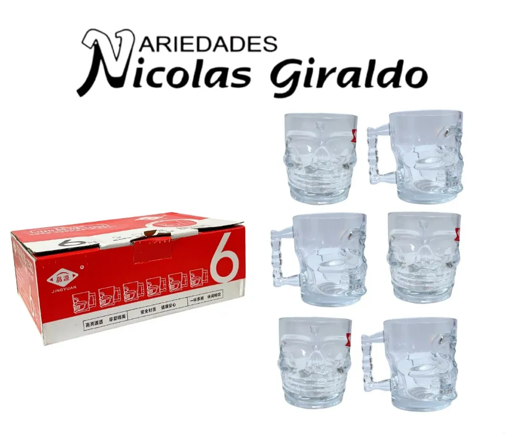[JZB-12502] Vaso cervecero vidrio x6 calavera mediano
