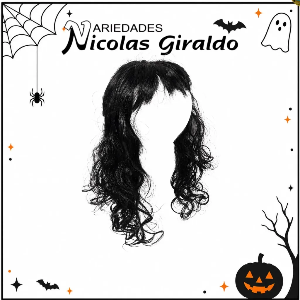 [DK205] Peluca ondulada larga negra halloween