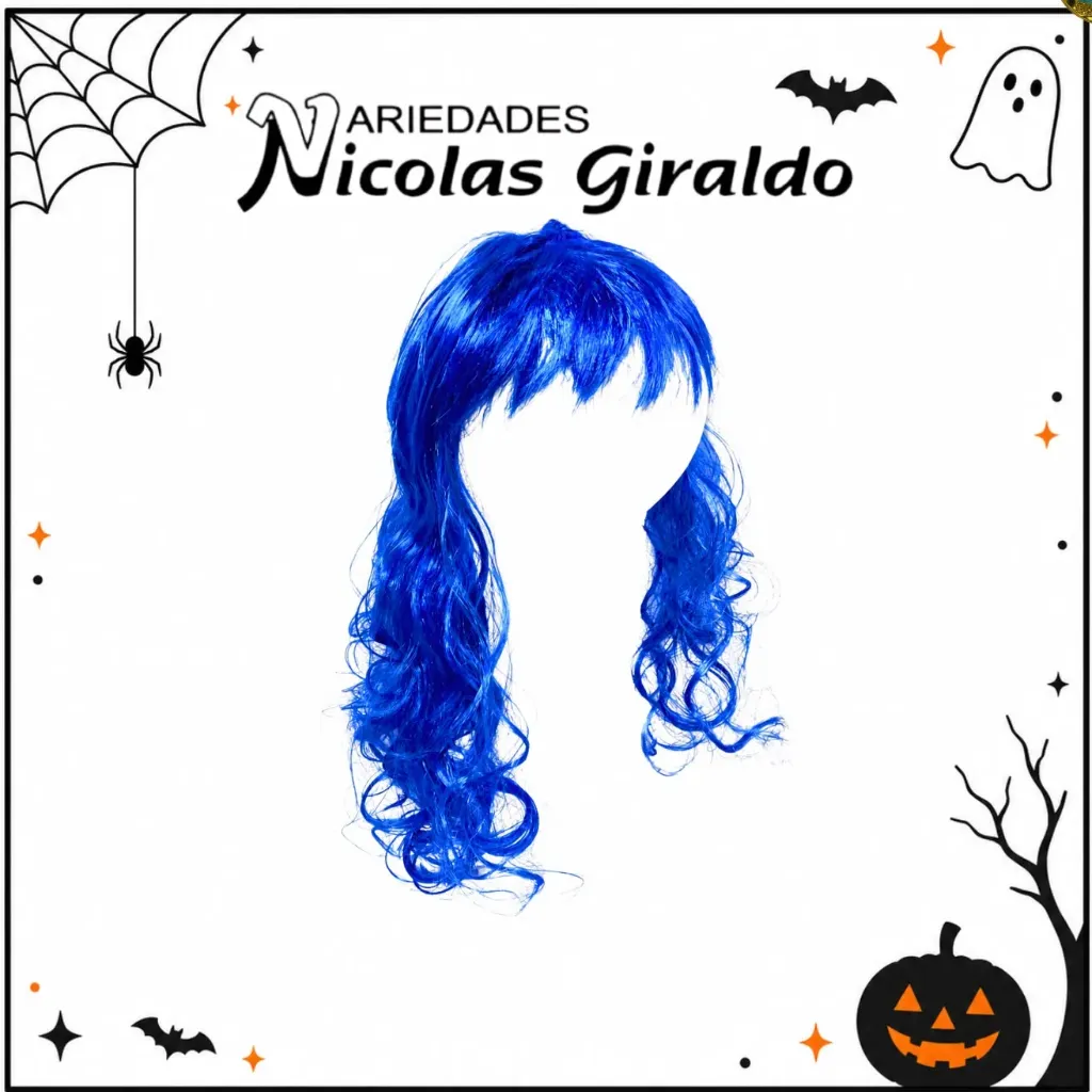 [DK205] Peluca ondulada larga azul halloween