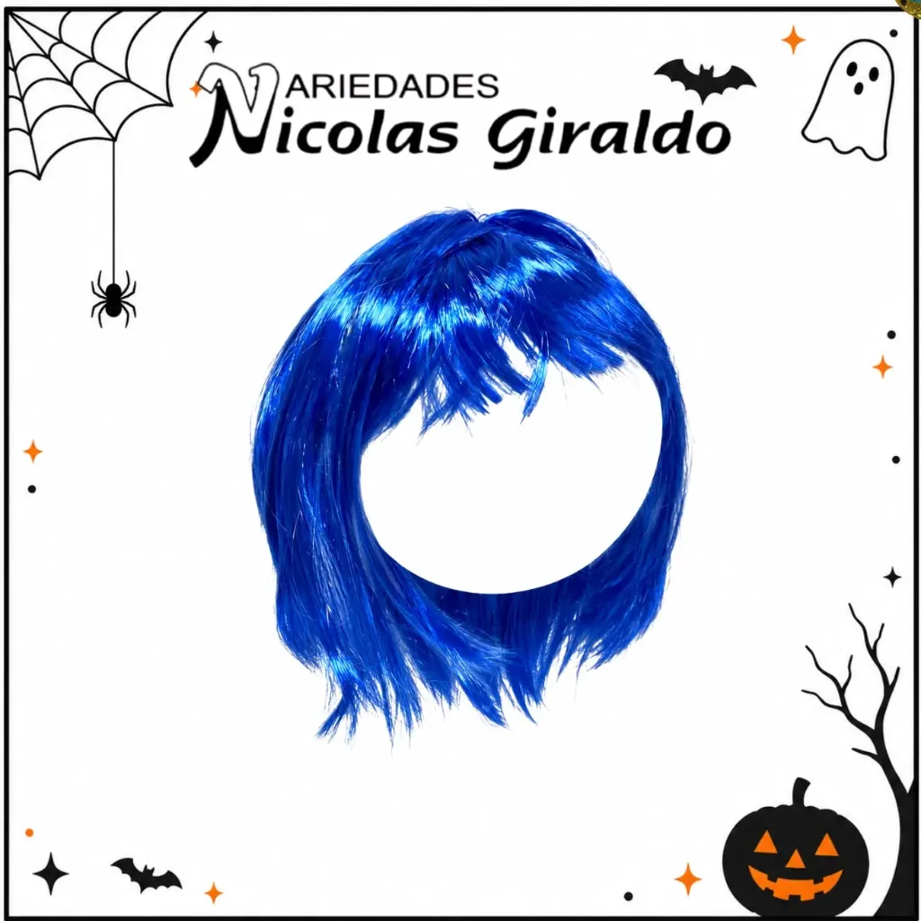 Peluca corta azul halloween