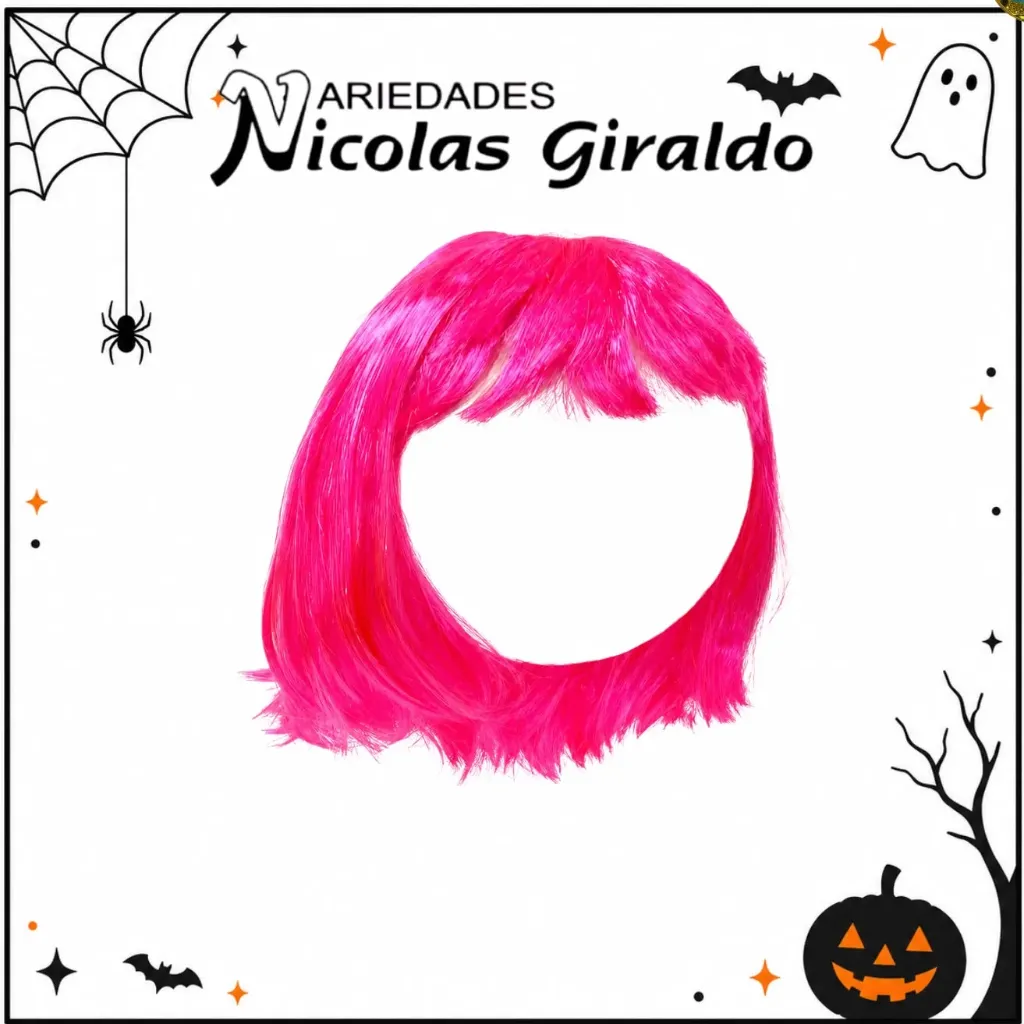 Peluca corta fucsia halloween