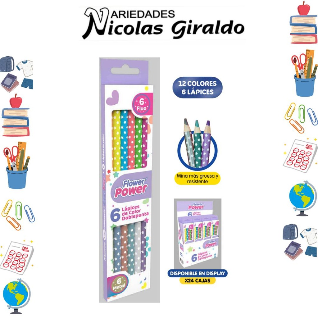 [P229] Color primavera metal y fluorescente doble punta x6