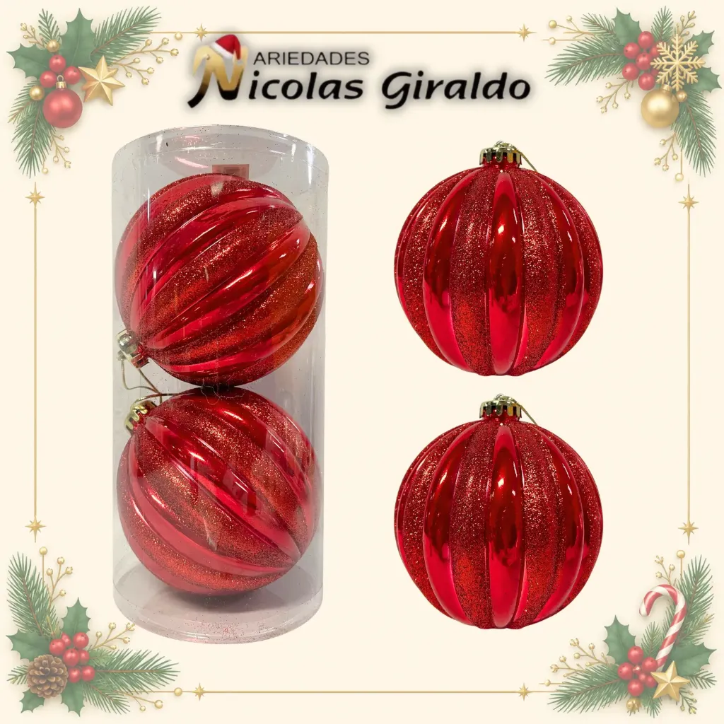 BOLA X2 GRANDE ROJA DECORADA