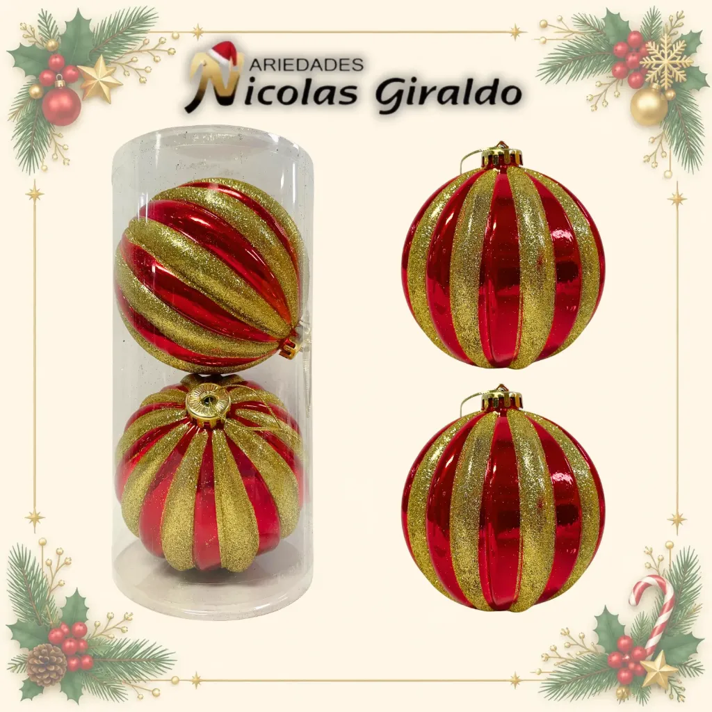BOLA X2 GRANDE ROJA CON DORADO DECORADA