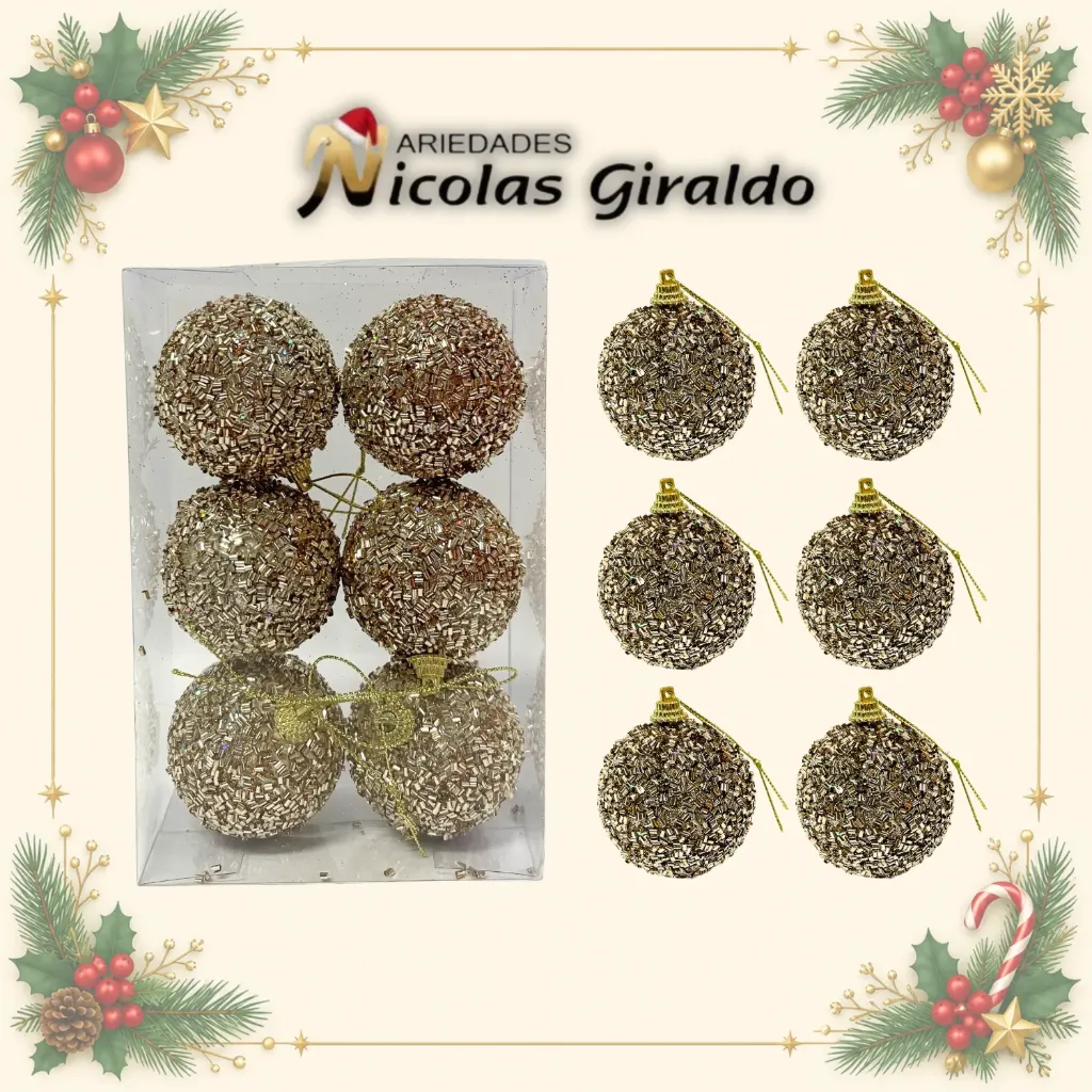 BOLA NAVIDEÑA 6CM X6 DECORADA CHAMPAÑA